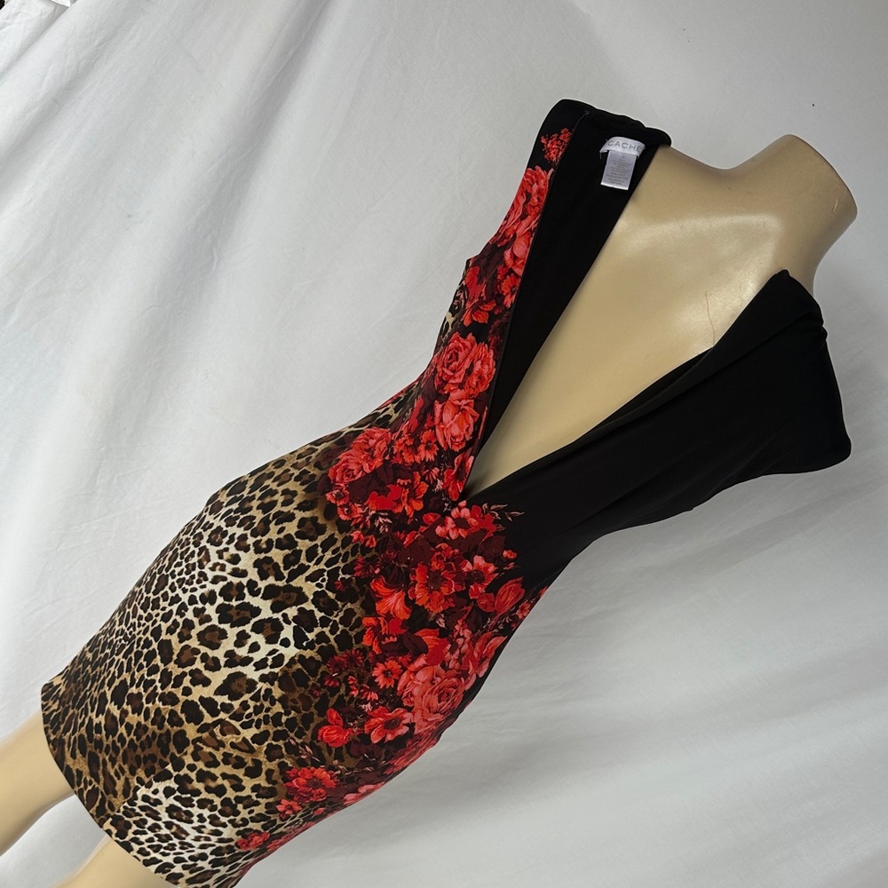 Cache Black and Red Floral Leopard Print Dress size medium - Picture 5 of 5